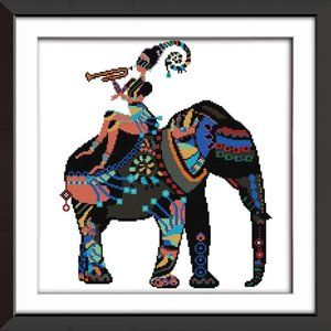Riding Elephant Stamped Cross Stitch Kit